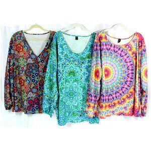 Emery Rose Lot Colorful Floral Fractal Tye Die Art Tunic Top 5XL Casual Whimsy